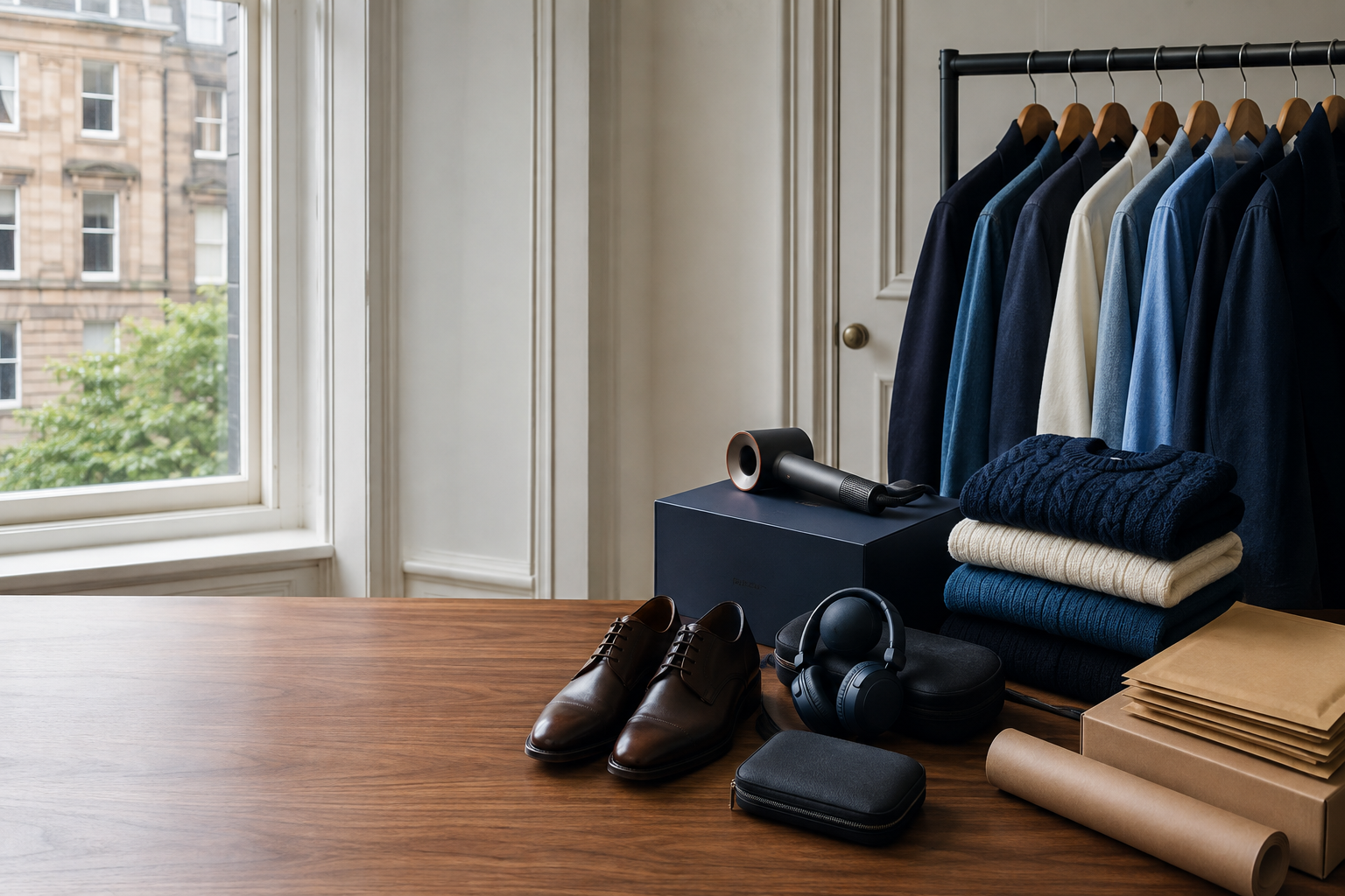 Quality clothing and small electronics prepared for resale in a Glasgow home